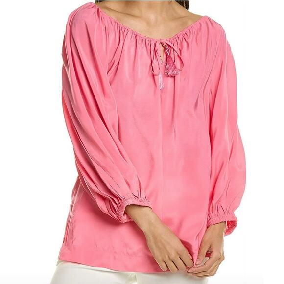 Trina Turk Sandia Top Candy Pink V-Neck Tie Front Blouse XS - Picture 10 of 10